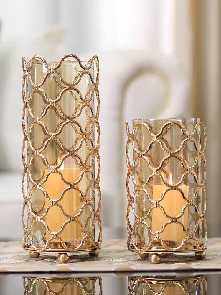 Hollow Out Glass Vase with Golden Metal Frame – Elegant Flower Arrangement & Home Décor