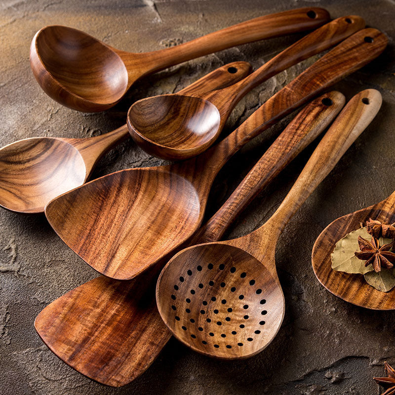 Thailand Teak Natural Wood Cooking Spoon & Ladle Set – Eco-Friendly, Durable & Heat-Resistant Utensils