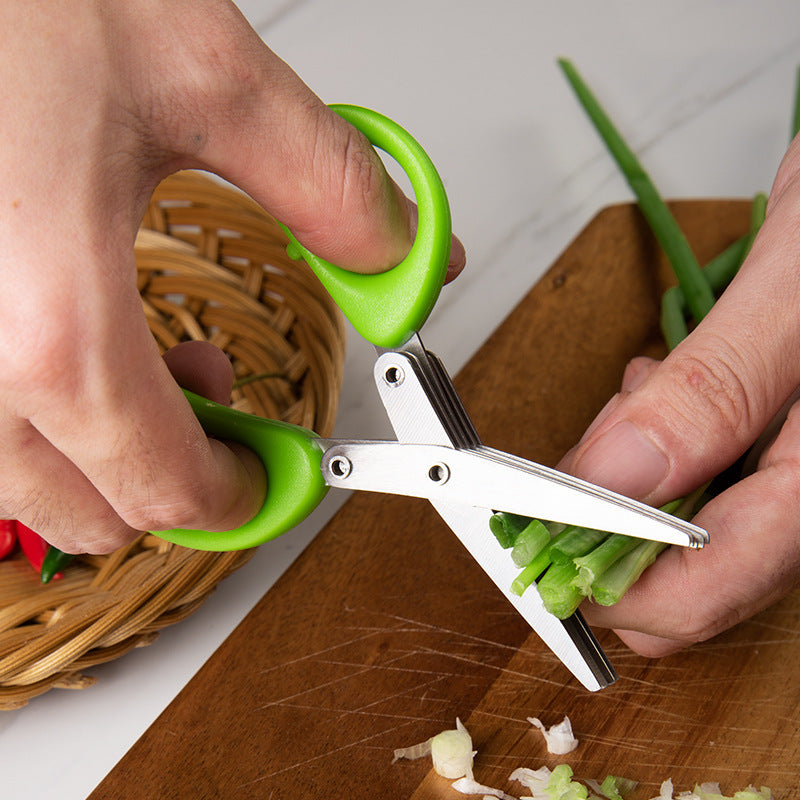 Multifunctional Herb & Green Onion Scissors-5-Layer Stainless Steel Cutting Tool