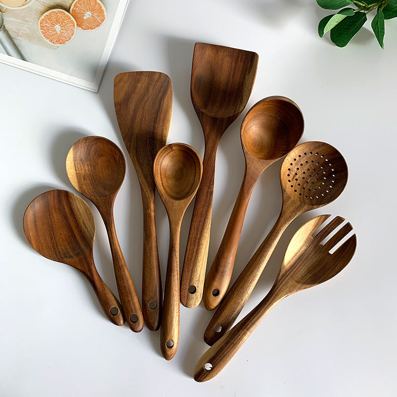 Thailand Teak Natural Wood Cooking Spoon & Ladle Set – Eco-Friendly, Durable & Heat-Resistant Utensils