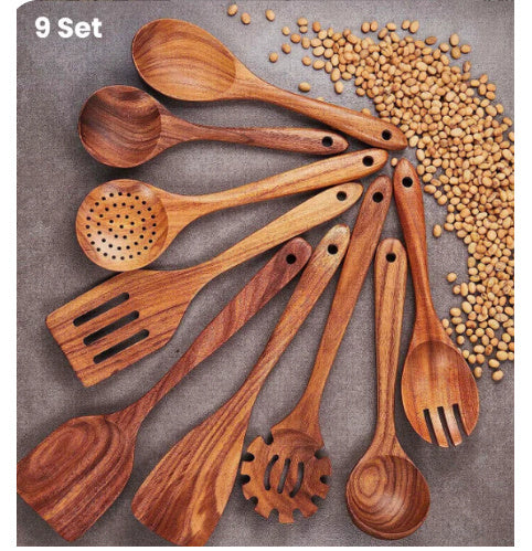 Thailand Teak Natural Wood Cooking Spoon & Ladle Set – Eco-Friendly, Durable & Heat-Resistant Utensils